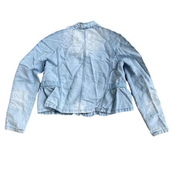 SOLD Free People Embroidered Sleeve Linen Blend Denim Jacket - Picture 7 of 10